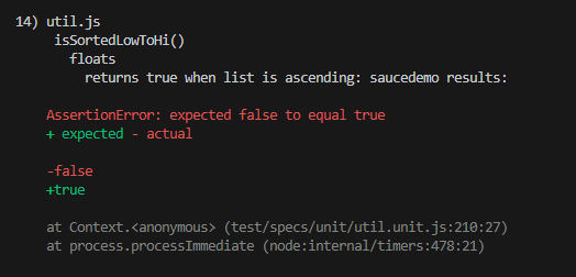 An image of failing unit test results